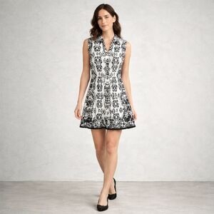 ALFANI Women’s Black White Medallion Mini Shirt Dress Size 10 NWT Artsy Graphic